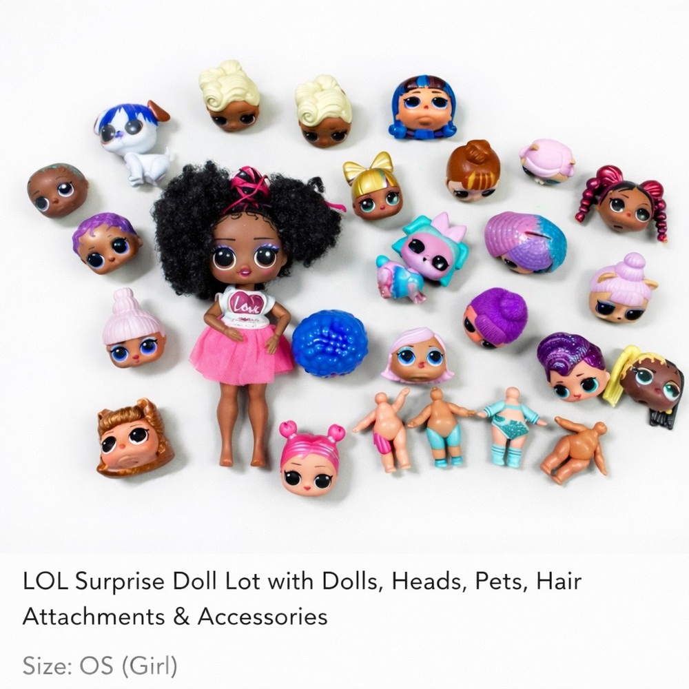 LOL Surprise Doll Lot with Dolls, Heads, Pets, Hair Attachments & Accessories